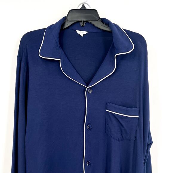 EBERJEY Women's Gisele Long PJ Set Medium Navy Blue Ivory TENCEL Modal NWOT - Picture 5 of 14